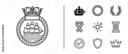 Nautical Emblem and Heraldic Icons Set