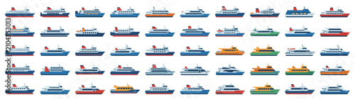 Canvastavla Set of Flat Vector Passenger Ship and Ferry Icons for Maritime Design