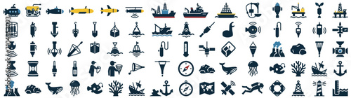 Fotografía Set of Oceanography and Marine Research Icons