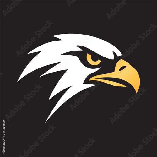 Minimalist eagle head logo vector featuring a bold geometric profile with sharp clean lines, symbolizing strength, freedom, vision, leadership, and premium brand identity, isolated on black background
