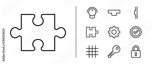 Minimalist Outline Icon Set Featuring Puzzle Piece and Utility Symbols