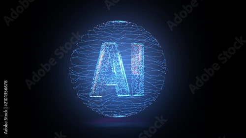 AI letters animation of glowing symbols with digital and geometric noise in computer science world, 4k abstract artificial intelligence tech animated template