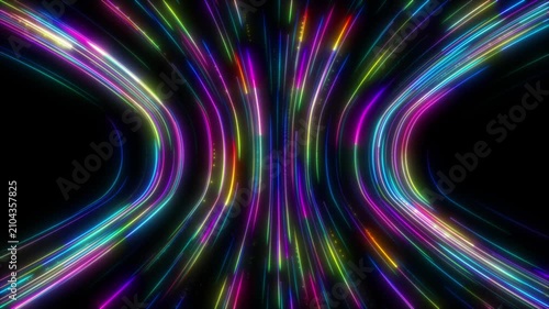 Colorful Neon Speed Lines and Glowing Light Streaks Curving Through Tunnel Seamless Loop 4K Background