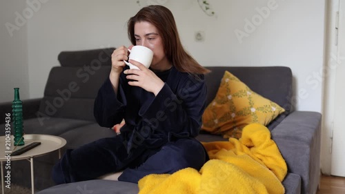 Morning coffee transforms her mood as caffeine quickly replaces fatigue with energy helping a sleepy unhappy woman feel refreshed focused confident and awake