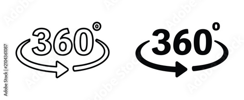 360 View Rotation Icon, Outline and Solid Style Vector Illustration for Navigation, Panorama, Interface, Virtual Tour, and User Experience Design