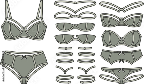 Bild auf Leinwand Intimate apparel design elements lingerie silhouette breakdown with bra and pant