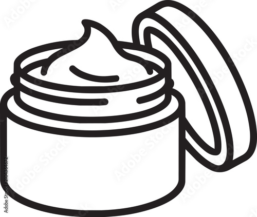Open skin care cosmetic cream jar for nourishing moisturizing routine minimal outline vector illustration design symbol