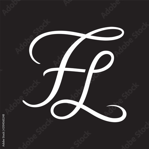 Elegant FL monogram logo vector featuring flowing cursive lettering with graceful curves and a timeless style, ideal for wedding initials, luxury branding, personal identity, and premium stationery, i