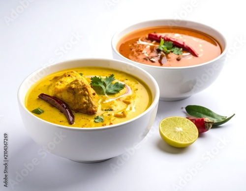 Curries on white.