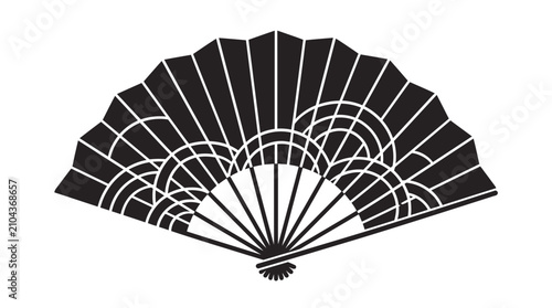 Black traditional Japanese folding hand fan illustration.