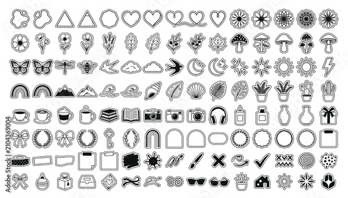 Bild auf Leinwand Minimal Vector Line Art Icon Collection with Universal Design Symbols, Abstract