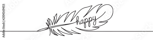 Konstfotografi Feather illustration incorporates the word happy into a minimalist line drawing