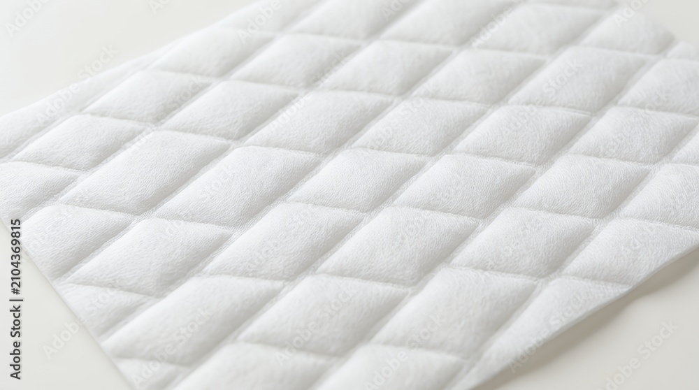 Obraz premium Soft white embossed nonwoven textile with quilted diamond or geometric pattern Smooth pale fabric surface exhibiting a raised decorative motif suitable for product packaging or interior accents