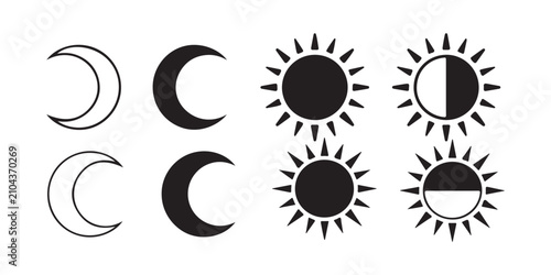 Fotografie Collection of celestial body icons moon phases and sun symbols for astronomical science