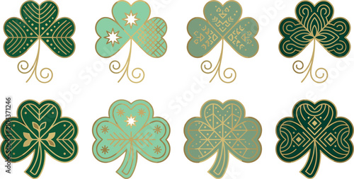Fotografie Elegant Saint Patricks Day Shamrock Icon Set with Luxury Gold Geometric Patterns