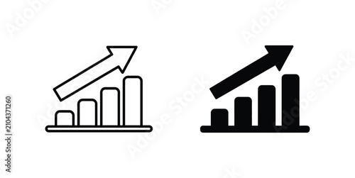Business Growth Chart Arrow Icon, Outline and Solid Silhouette Vector Illustration for Analytics, Finance, Performance, and Success