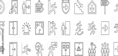 Collection of emergency evacuation and safety direction icons with transparent background for digital use