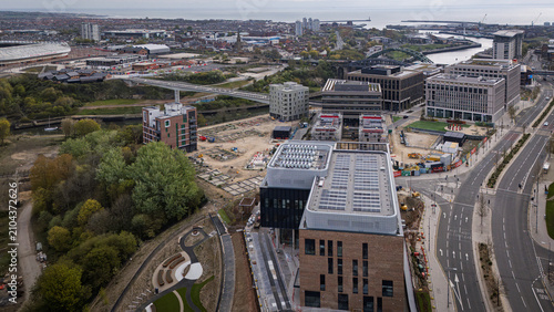 Obraz na płótnie Aerial view of regeneration in Sunderland from drone
