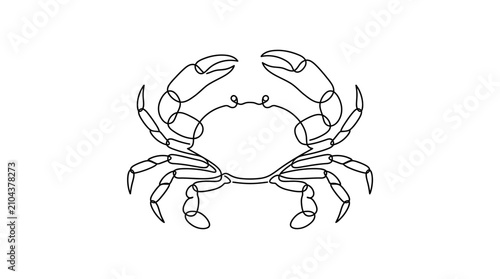 Minimalist continuous line drawing of a crab marine animal illustration