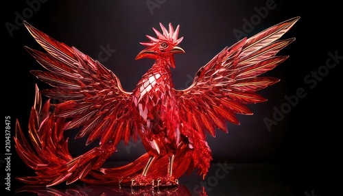 Majestic Red Phoenix Sculpture - A Symbol of Rebirth and Transformation.