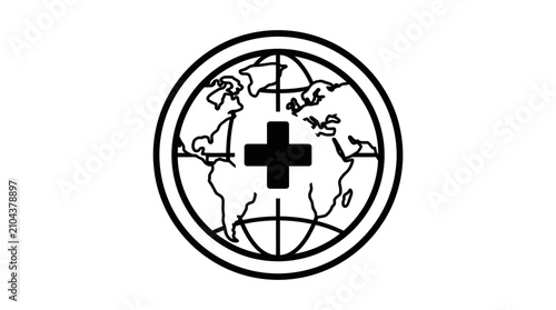 Foto Global Medical Aid Emblem: Earth with Red Cross Symbol