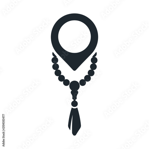 Cuadro en lienzo Islamic prayer beads map pin icon, black tasbih location pointer vector, religio