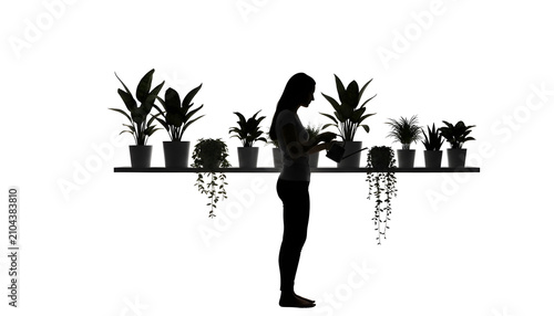  Woman Silhouette Watering Plants Side Angle Isolated