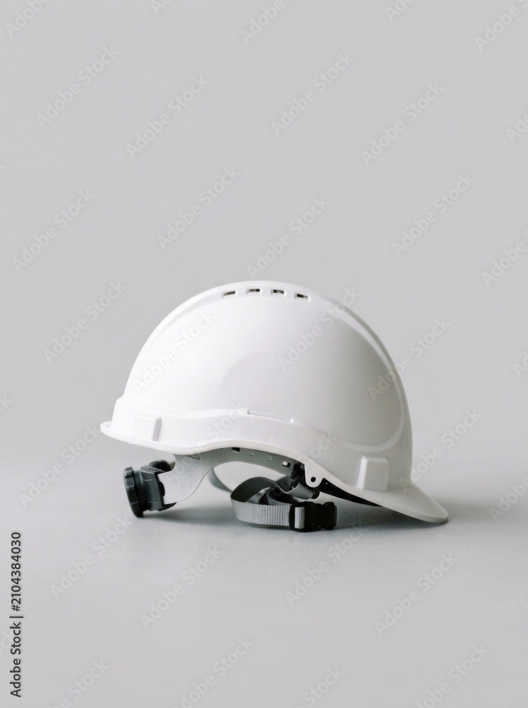 Fototapeta premium White Hard Hat Safety Helmet on Gray Background.