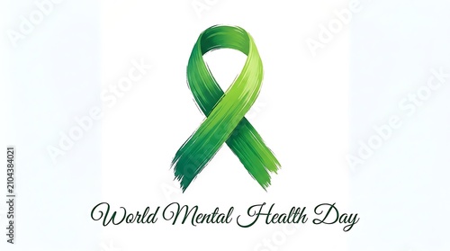 Textured green awareness ribbon for world mental health day celebration with awareness psychology wellness textured