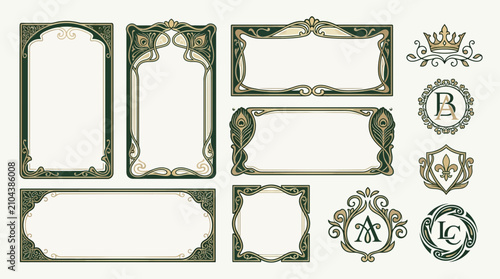 Vintage ornamental frames and crests, decorative borders, elegant monograms