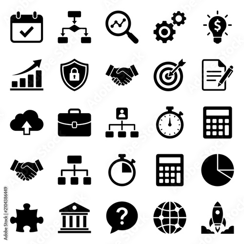 Comprehensive business icon set for strategy planning and project management