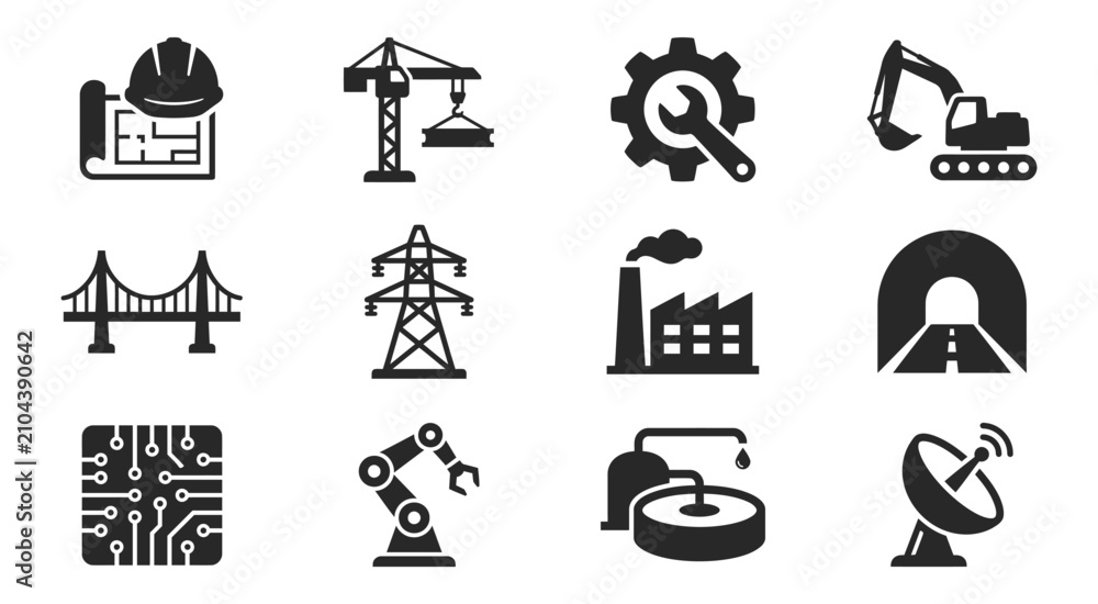 Fototapeta premium Construction industrial icons set vector illustrator editable graphics for engineering manufacturing