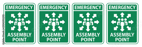Emergency Assembly Point Sign, Vector Illustration with Safety Symbol, Evacuation Meeting Area, Emergency Response, and White Background