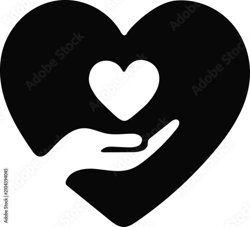 Helping Hand Heart Icon Charity Care Support Vector Silhouette Illustration