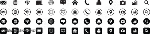 Web icon set. Contact icon set. Social media logo icons set. for computer and call, location, globe, website, message 
