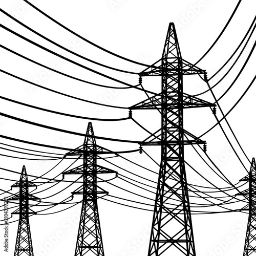 Quadro su tela High voltage electric power pylon transmission lines with energy transmission