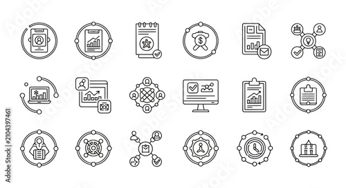 Management and planning office workflow icons for business process and professional reporting.