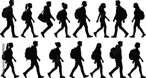 Group of young students walking with school backpacks