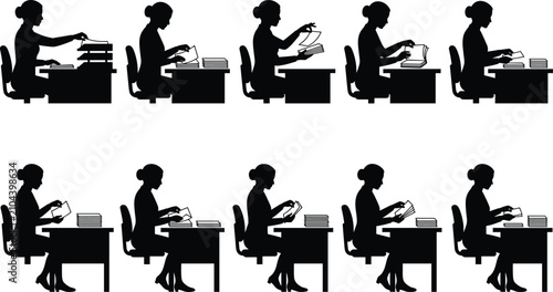 Foto Business woman silhouettes working at office desk