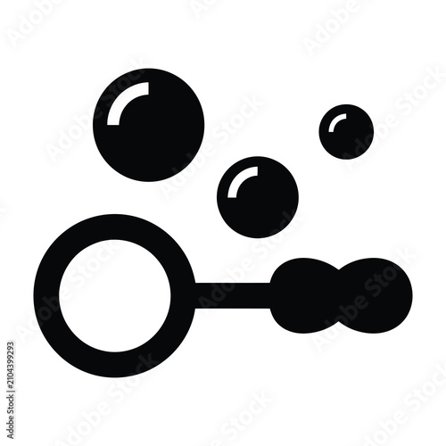 Bubble Wand Icon with Floating Soap Bubbles Isolated on a Plain White Background