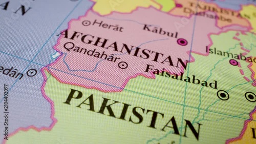afghanistan: gliding view over a political map from pakistan 