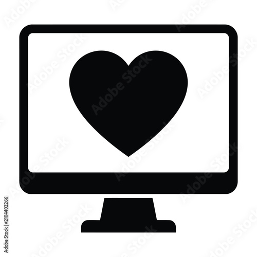 Computer monitor screen with a heart symbol icon representing love and tech care