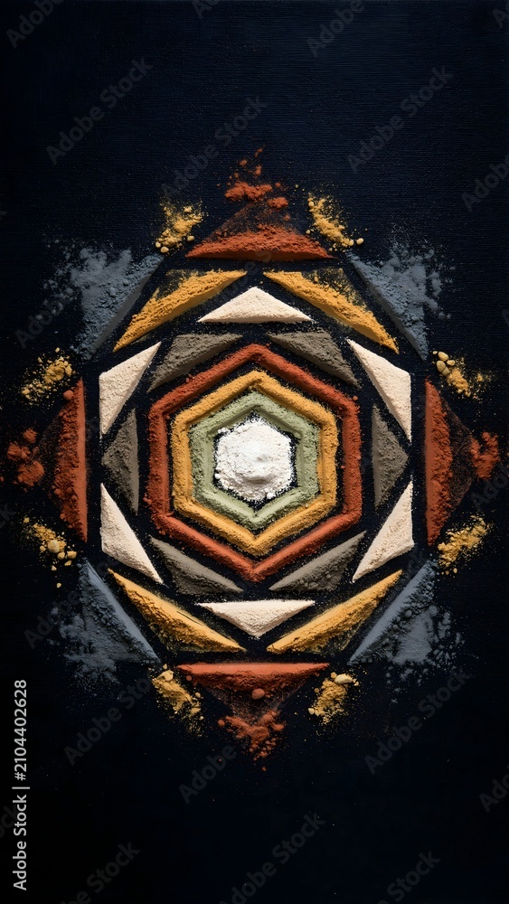 Fototapeta premium Abstract colorful geometric pattern with concentric hexagon shapes on dark background