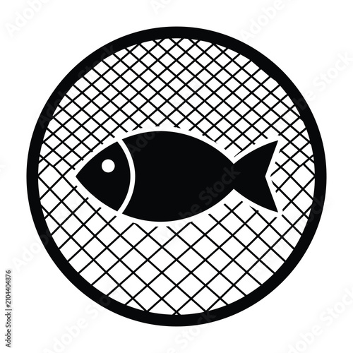 Fish inside a circular fishing net icon representing commercial aquatic harvesting
