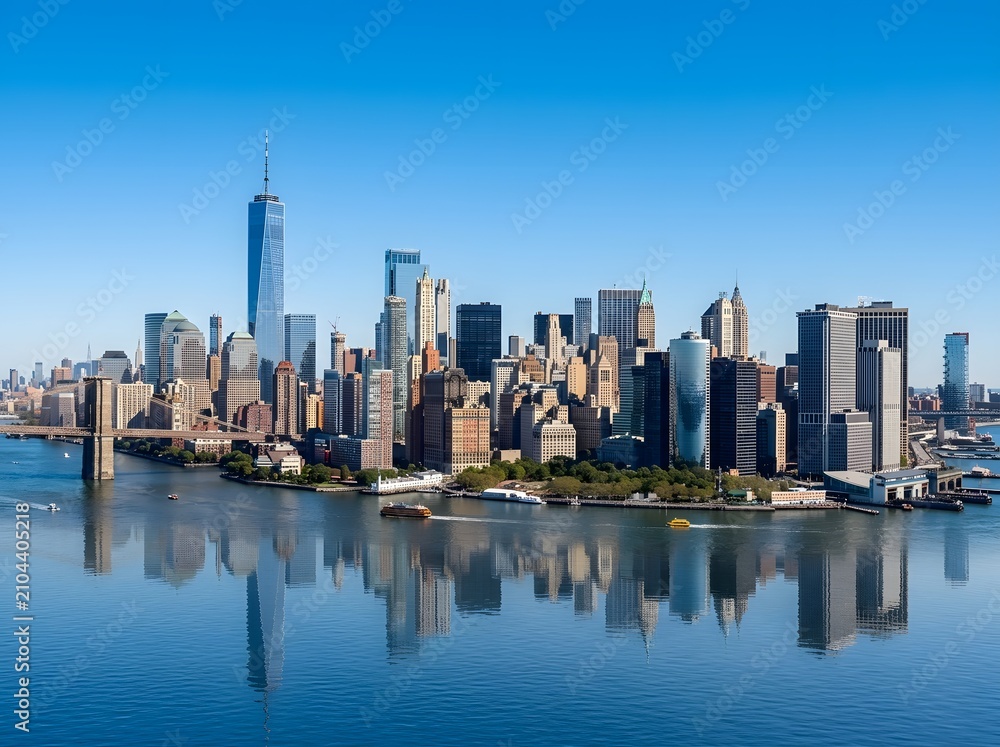 Obraz premium Manhattan skyline with one world trade center reflection