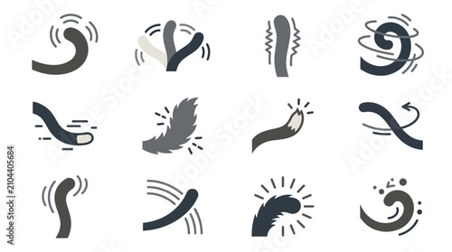 Bild auf Leinwand Abstract tail movement and wagging motion icons.