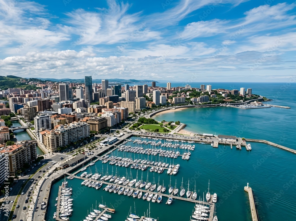 Fototapeta premium San sebastian spain aerial view city beach and marina