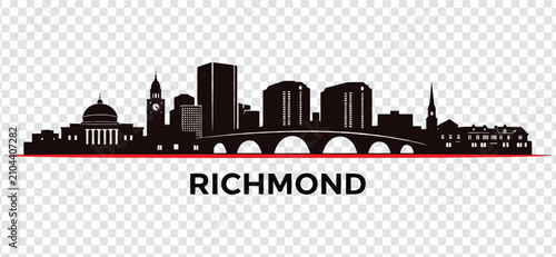 Quadro su tela Richmond virginia city skyline silhouette vector with famous landmarks and text