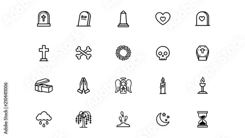 Foto Halloween icons set with graveyard and mourning symbols