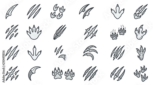 Cuadro en lienzo Animal claw marks and paw print icons.